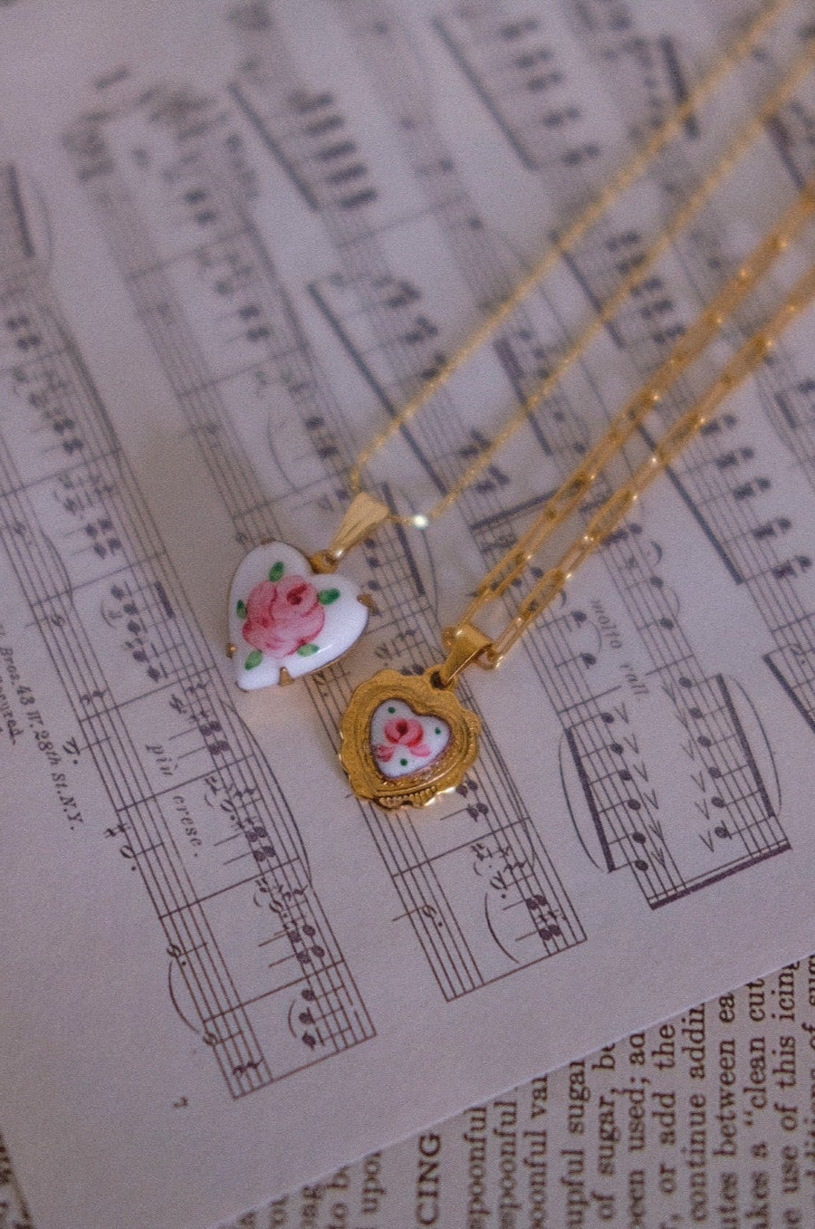Vintage Heart Framed Charm Necklace with 14k gold filled paperclip chain