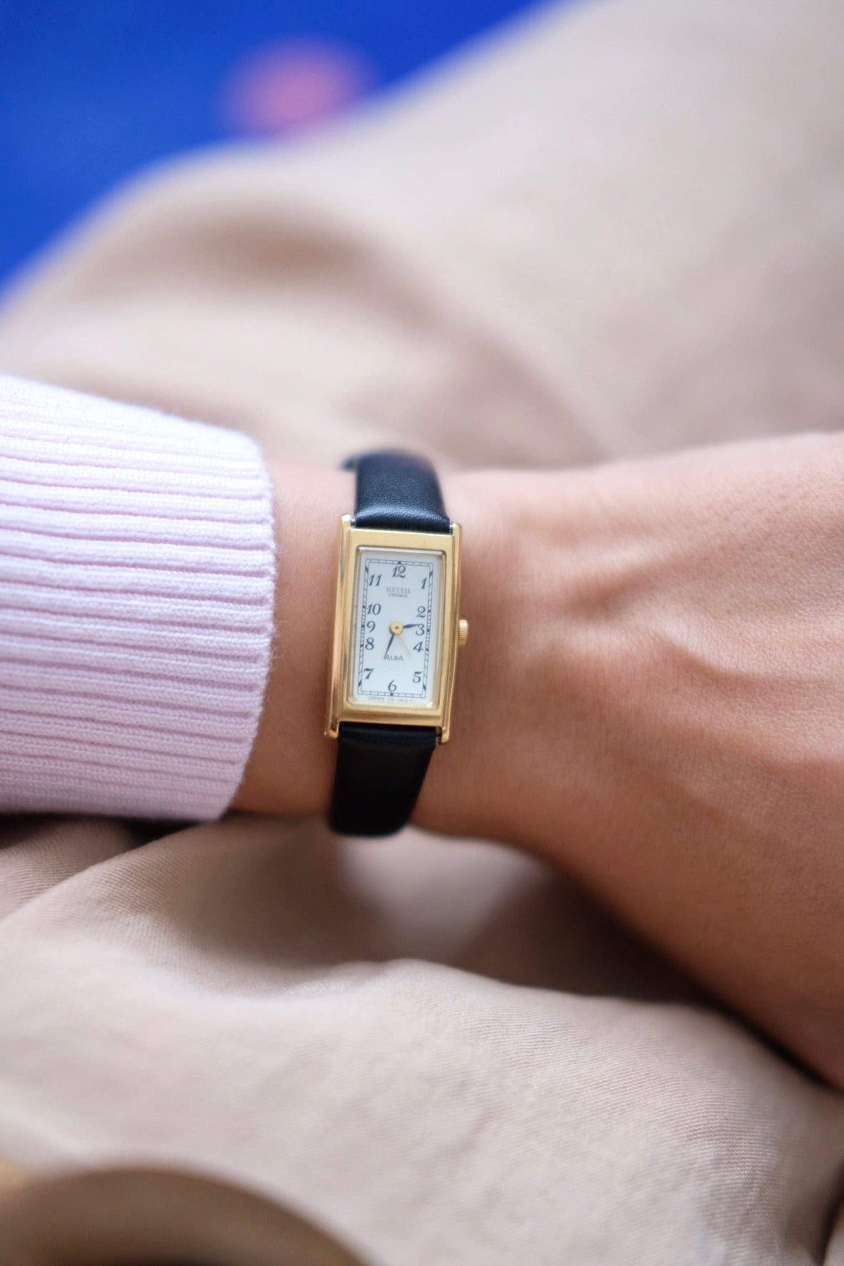 Vintage Alba by Seiko Watch (Rectangular Dial) - Black Strap