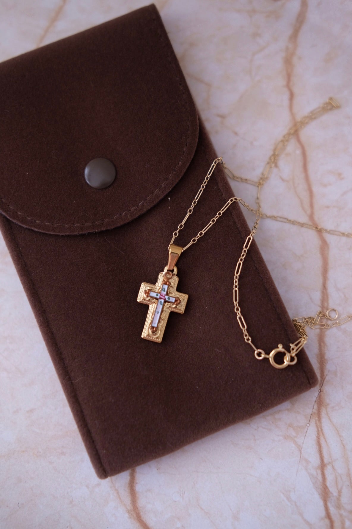 Vintage Cross Charm Necklace with 14k gold filled chain