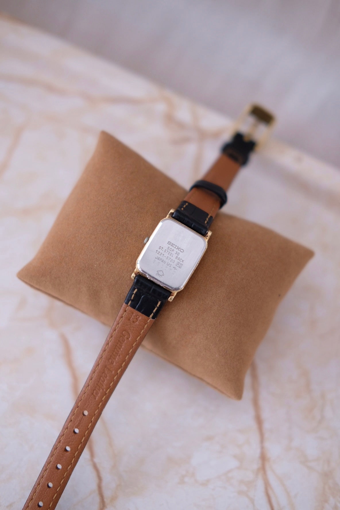 Vintage Seiko Watch (Rectangular Dial) - Black Strap
