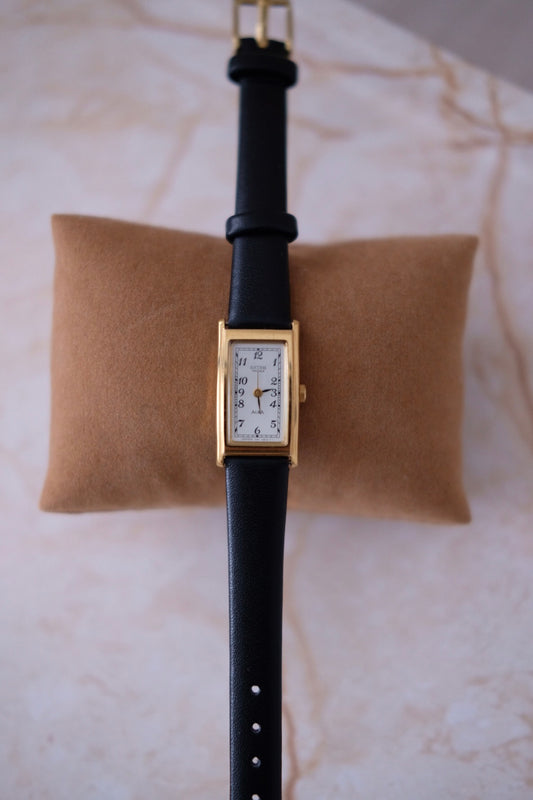Vintage Alba by Seiko Watch (Rectangular Dial) - Black Strap
