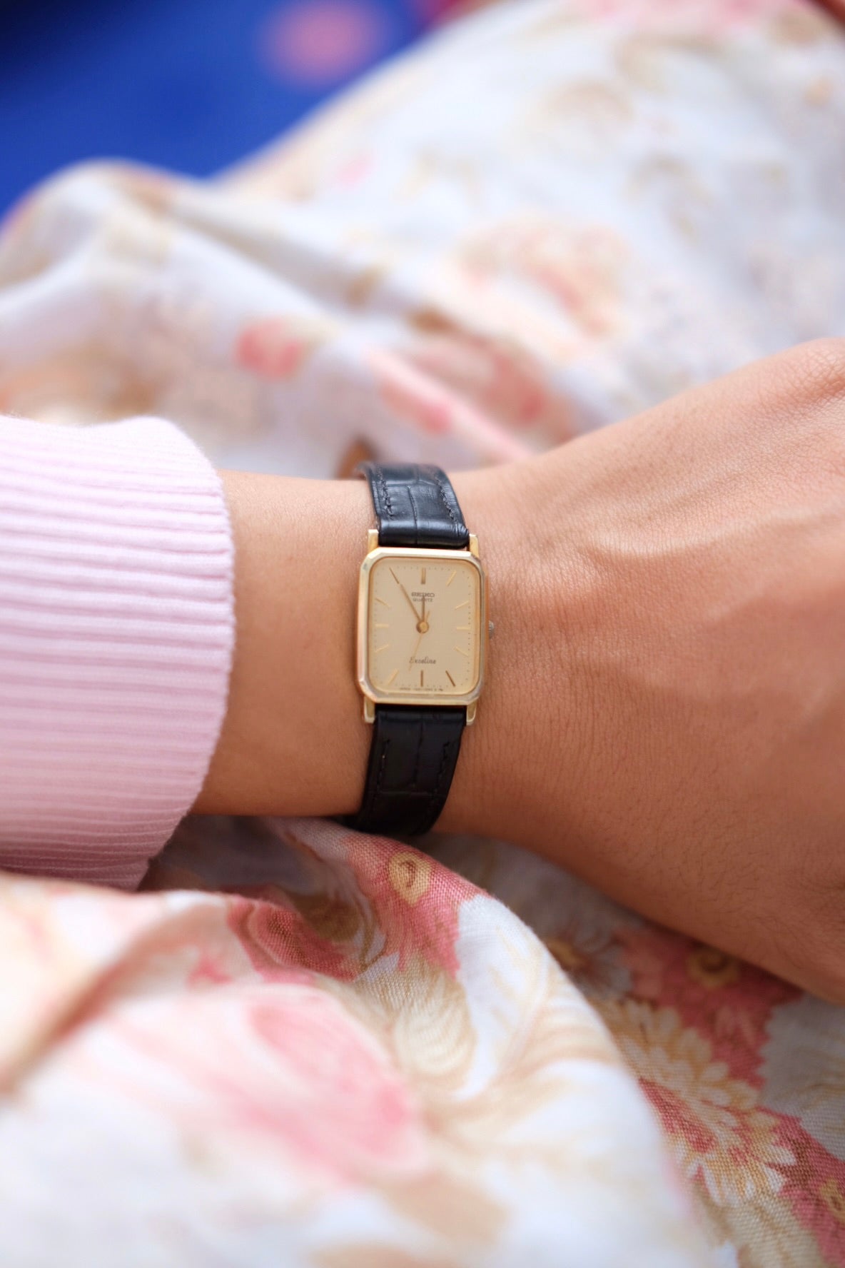 Vintage Seiko Watch (Rectangular Dial) - Black Strap
