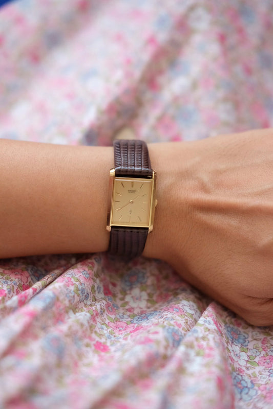 Vintage Seiko Tank Watch with Brown strap