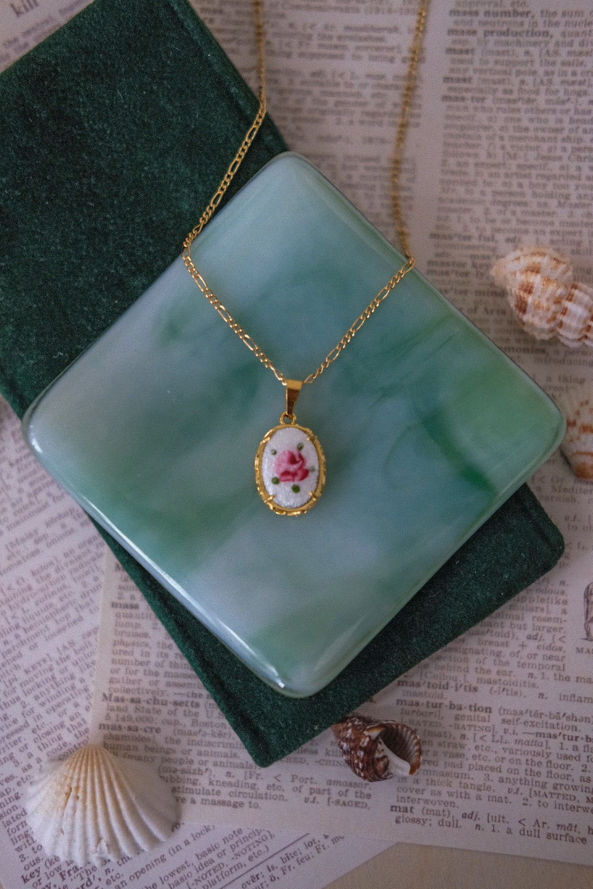 Vintage Oval Charm Necklace with 14k gold filled chain