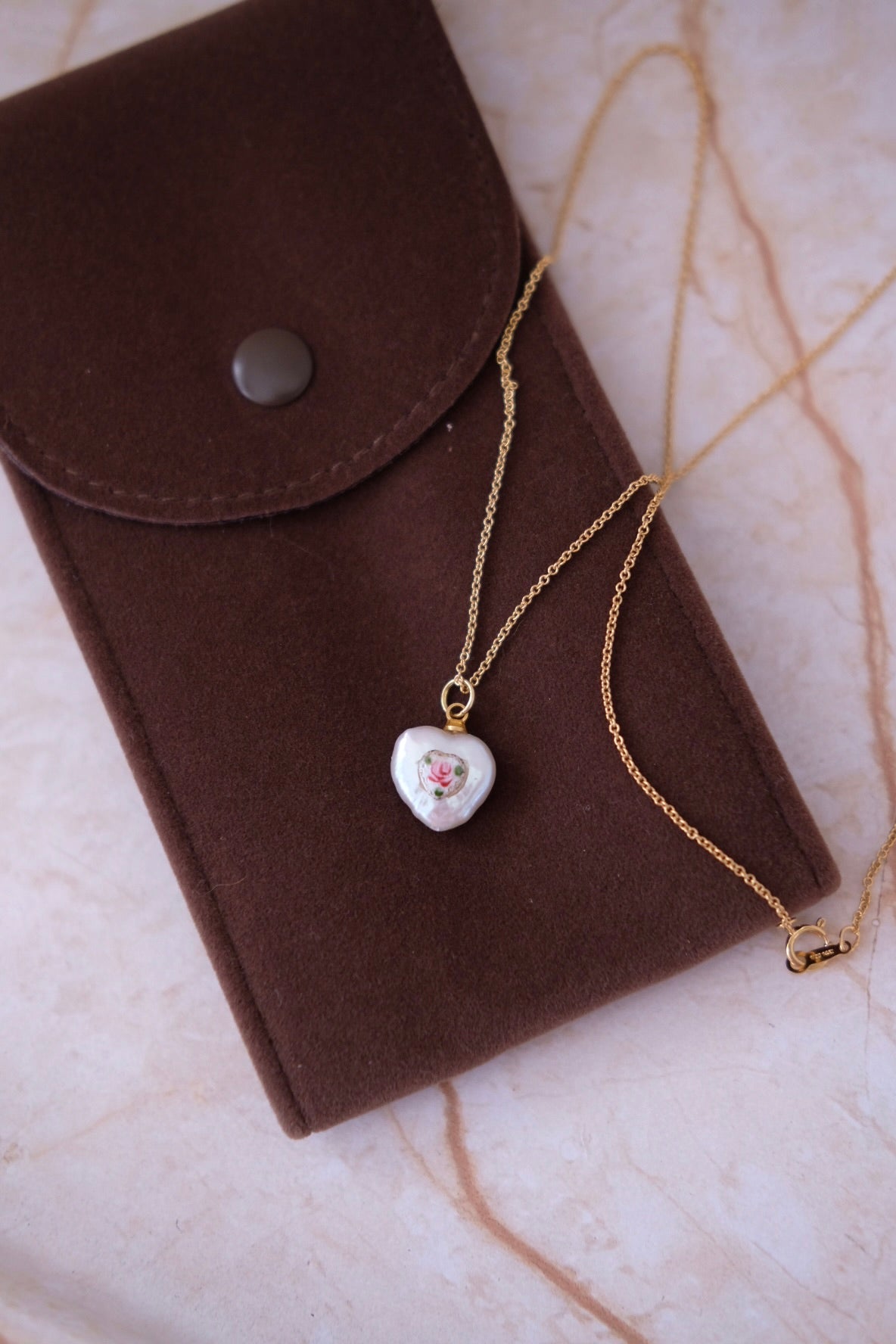 Vintage Freshwater Heart Pearl Charm Necklace with 14k gold filled chain