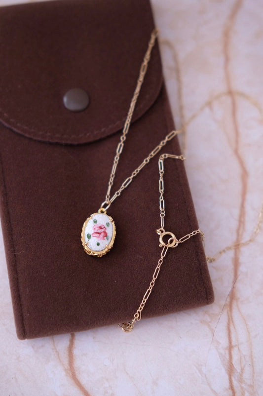 Vintage Oval Charm Necklace with 14k gold filled chain
