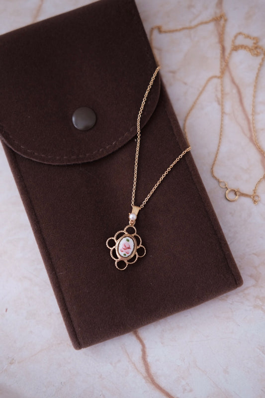 Vintage Scallop Diamond Charm Necklace with 14k gold filled chain