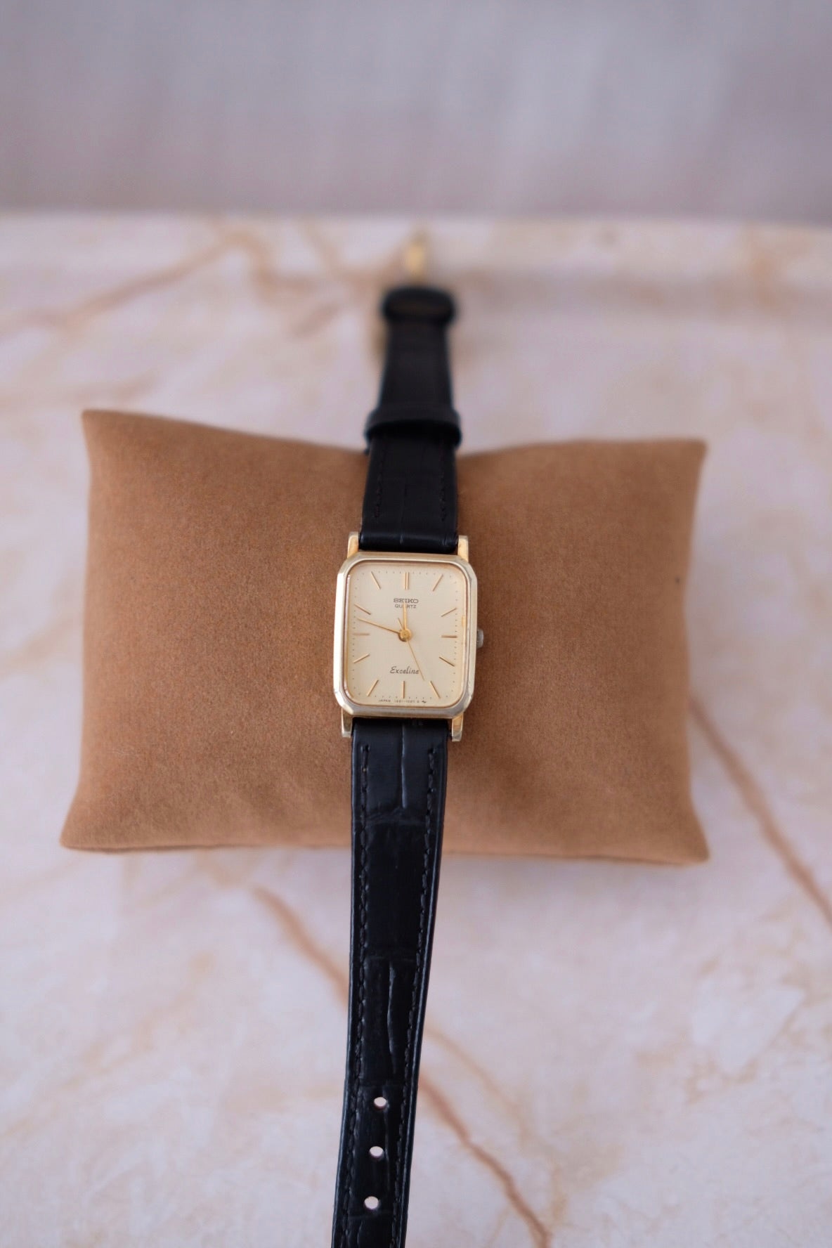 Vintage Seiko Watch (Rectangular Dial) - Black Strap