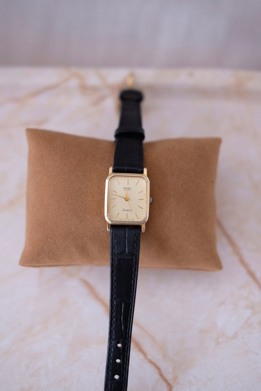 Vintage Seiko Watch (Rectangular Dial) - Black Strap