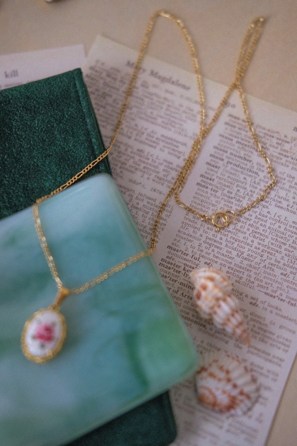 Vintage Oval Charm Necklace with 14k gold filled chain