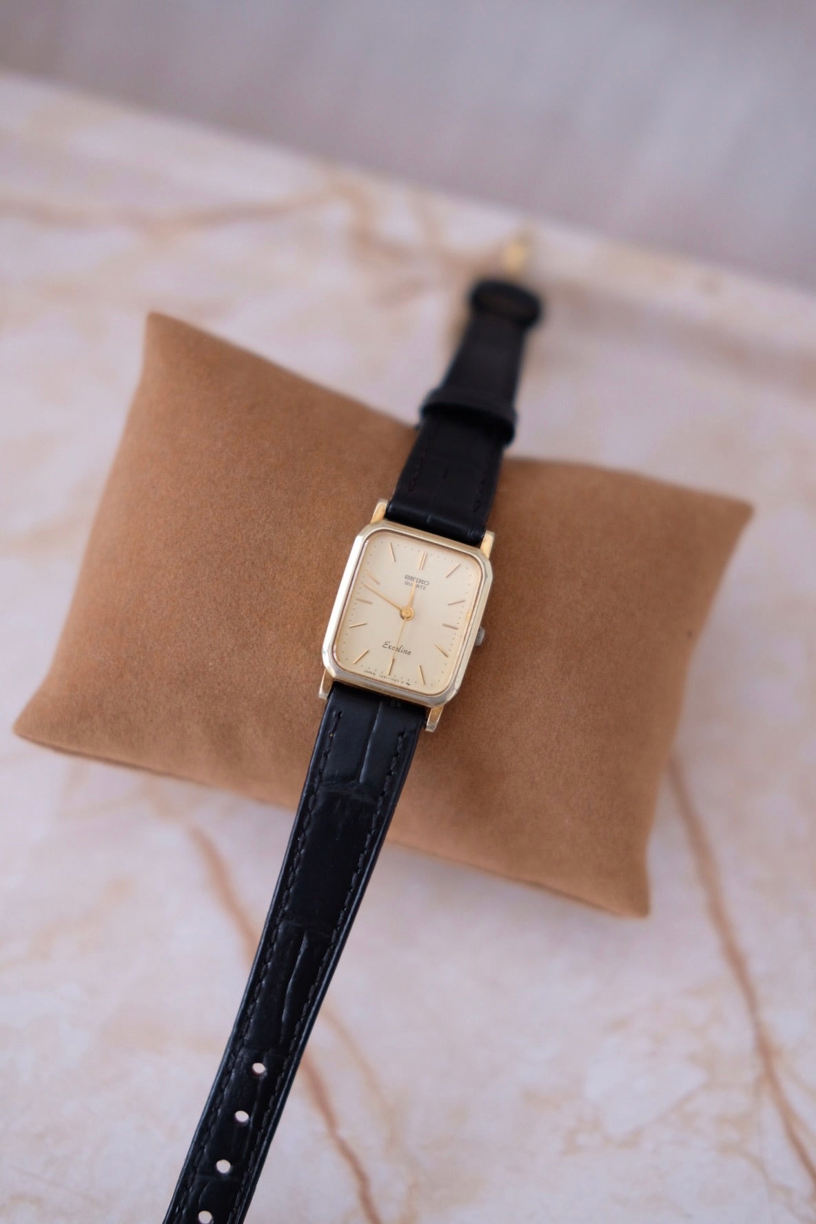 Vintage Seiko Watch (Rectangular Dial) - Black Strap