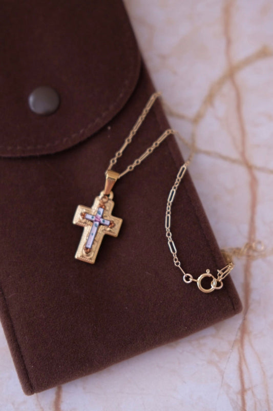Vintage Cross Charm Necklace with 14k gold filled chain