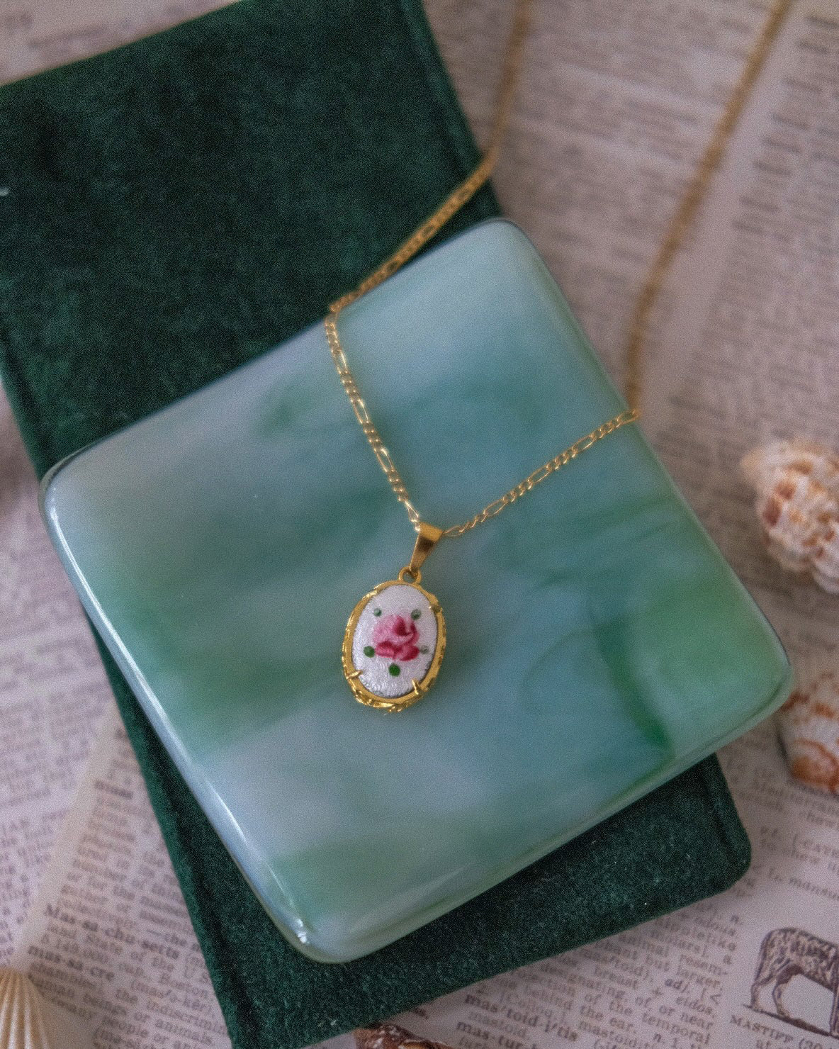 Vintage Oval Charm Necklace with 14k gold filled chain