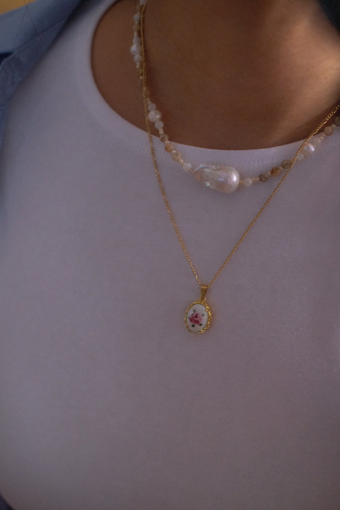 Vintage Oval Charm Necklace with 14k gold filled chain